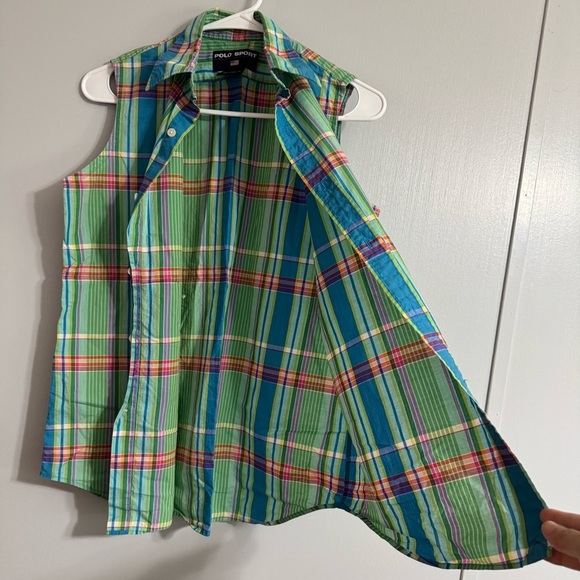 Polo Sport Ralph Lauren Green Plaid Sleeveless Button Down Shirt Size 6 - Picture 9 of 11